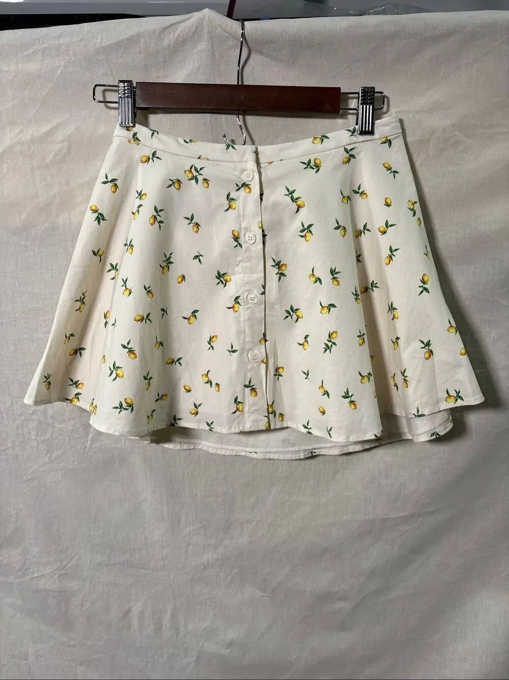 Zara Lemon Print Mini Skirt XS Ivory Button Front Cottagecore Summer